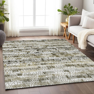 HomeRoots 5' Taupe Gray and Ivory Striped Washable Area Rug - Durable, UV-Protected, Perfect for Homes! 667571