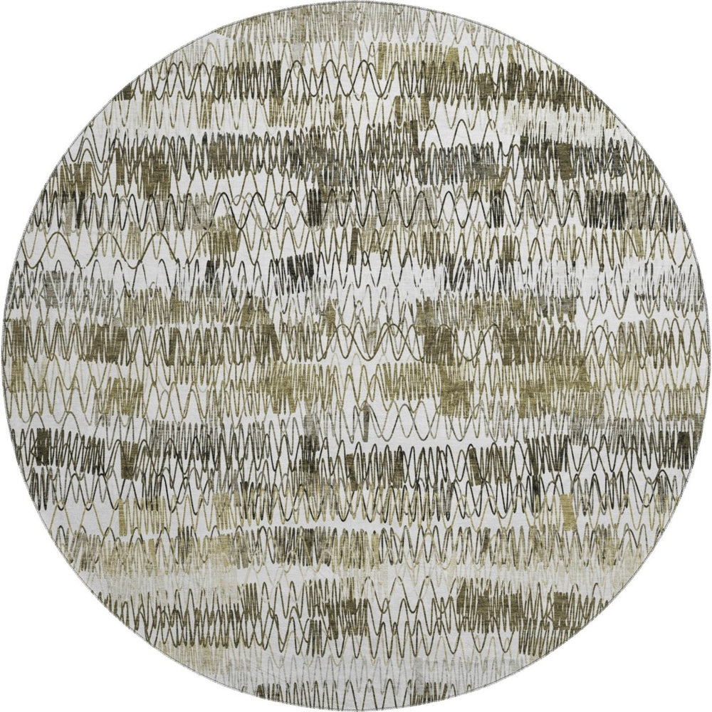 HomeRoots 8' Taupe Gray & Ivory Striped Washable Round Rug – UV Protected, Stain-Resistant, Durable Design! 667572