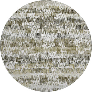 HomeRoots 8' Taupe Gray & Ivory Striped Washable Round Rug – UV Protected, Stain-Resistant, Durable Design! 667572