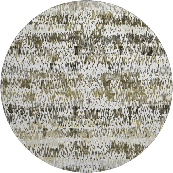 HomeRoots 8' Taupe Gray & Ivory Striped Washable Round Rug – UV Protected, Stain-Resistant, Durable Design! 667572