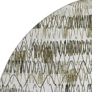 HomeRoots 8' Taupe Gray & Ivory Striped Washable Round Rug – UV Protected, Stain-Resistant, Durable Design! 667572
