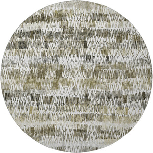 HomeRoots 8' Taupe Gray & Ivory Striped Washable Round Rug – UV Protected, Stain-Resistant, Durable Design! 667572