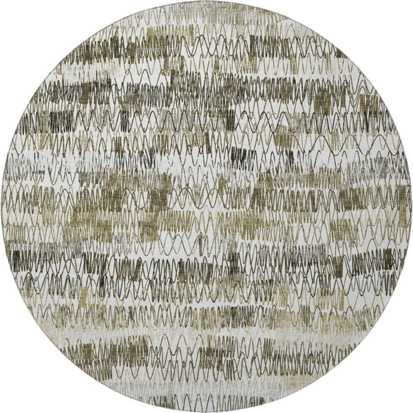 HomeRoots 8' Taupe Gray & Ivory Striped Washable Round Rug – UV Protected, Stain-Resistant, Durable Design! 667572