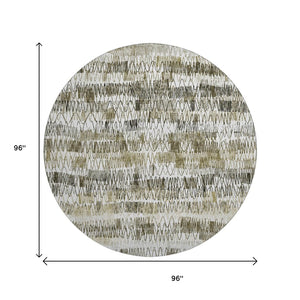 HomeRoots 8' Taupe Gray & Ivory Striped Washable Round Rug – UV Protected, Stain-Resistant, Durable Design! 667572