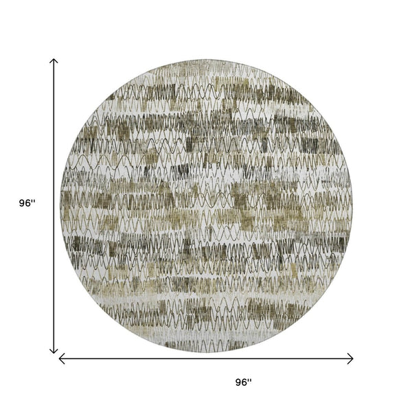 HomeRoots 8' Taupe Gray & Ivory Striped Washable Round Rug – UV Protected, Stain-Resistant, Durable Design! 667572