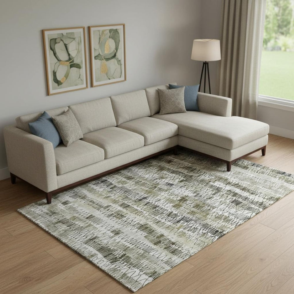 HomeRoots 8' x 10' Taupe Gray & Ivory Striped Washable Area Rug - Durable, Stain-Resistant & UV Protected Design 667573