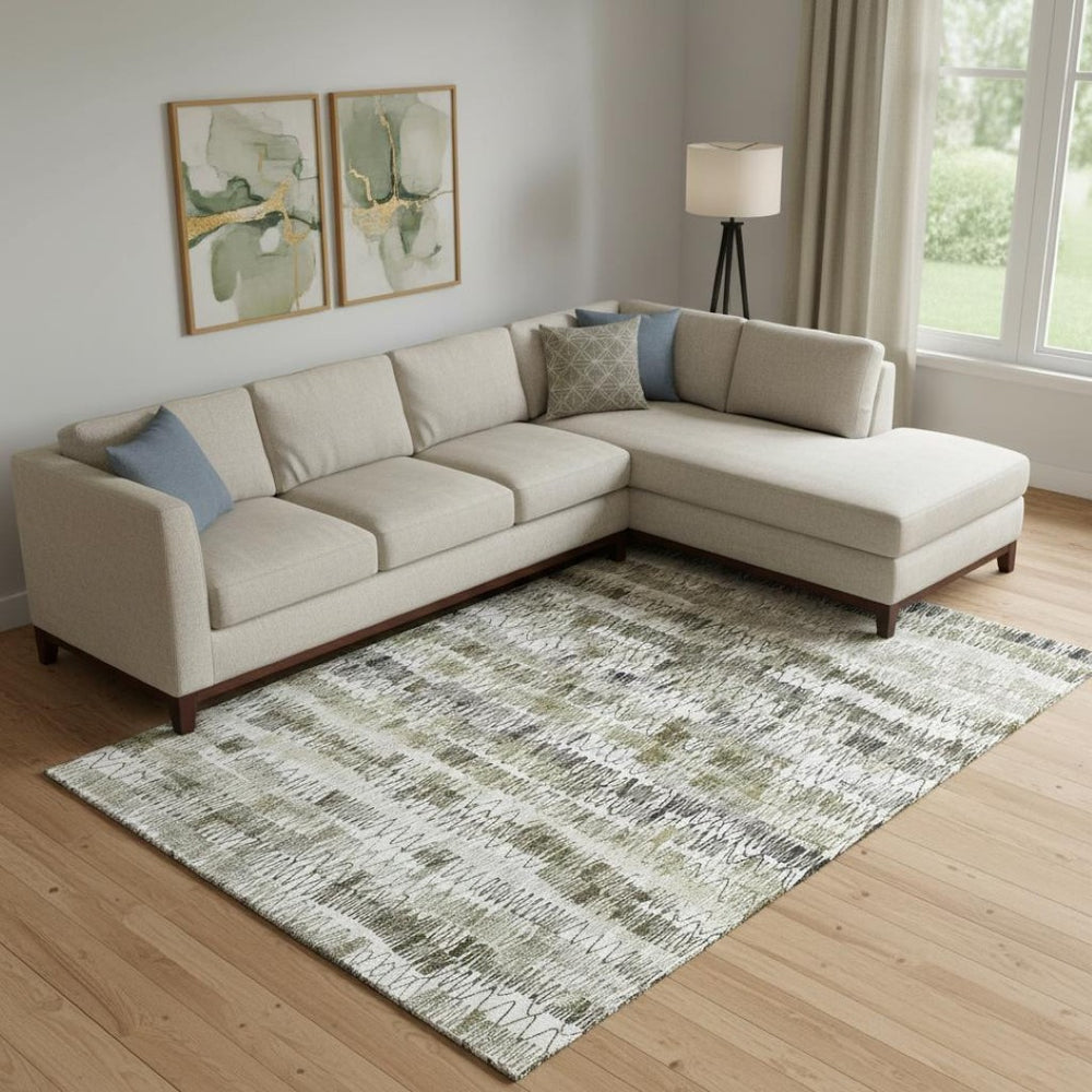 HomeRoots 9' X 12' Taupe Gray and Ivory Striped Washable Area Rug - Durable, Stylish, UV-Protected Design! 667574