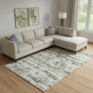 HomeRoots 9' X 12' Taupe Gray and Ivory Striped Washable Area Rug - Durable, Stylish, UV-Protected Design! 667574