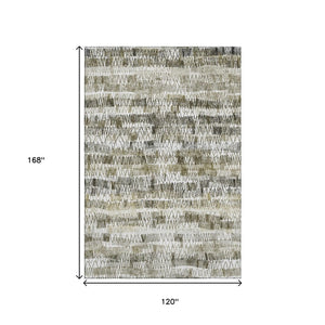 HomeRoots 10' X 14' Washable Taupe Gray & Ivory Striped Area Rug with UV Protection for Busy Homes & Families 667575