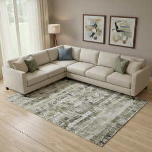 HomeRoots 10' X 14' Washable Taupe Gray & Ivory Striped Area Rug with UV Protection for Busy Homes & Families 667575