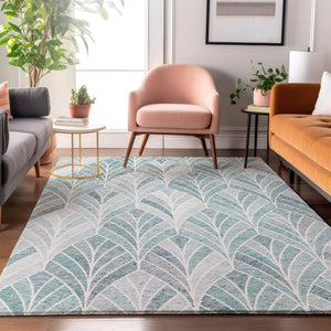 HomeRoots 5' X 8' Aqua & Ivory Geometric Area Rug - Durable, Washable, UV-Protected for Modern Spaces 667577
