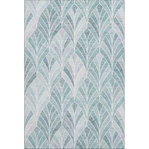 HomeRoots 5' X 8' Aqua & Ivory Geometric Area Rug - Durable, Washable, UV-Protected for Modern Spaces 667577