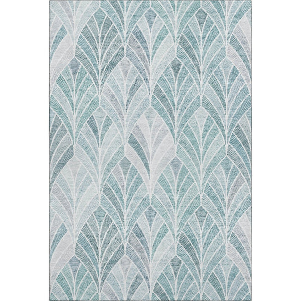 HomeRoots 5' X 8' Aqua & Ivory Geometric Area Rug - Durable, Washable, UV-Protected for Modern Spaces 667577