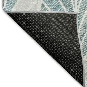 HomeRoots 5' X 8' Aqua & Ivory Geometric Area Rug - Durable, Washable, UV-Protected for Modern Spaces 667577