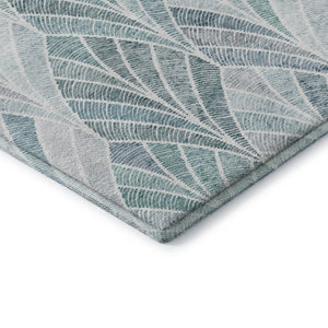 HomeRoots 5' X 8' Aqua & Ivory Geometric Area Rug - Durable, Washable, UV-Protected for Modern Spaces 667577