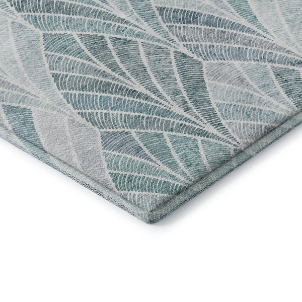HomeRoots 5' X 8' Aqua & Ivory Geometric Area Rug - Durable, Washable, UV-Protected for Modern Spaces 667577