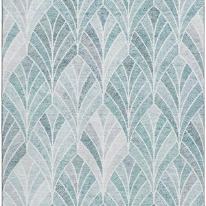 HomeRoots 5' X 8' Aqua & Ivory Geometric Area Rug - Durable, Washable, UV-Protected for Modern Spaces 667577
