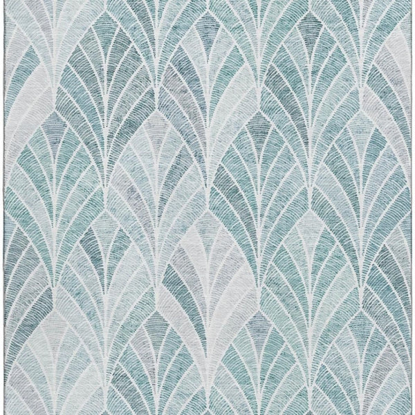 HomeRoots 5' X 8' Aqua & Ivory Geometric Area Rug - Durable, Washable, UV-Protected for Modern Spaces 667577