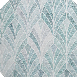 HomeRoots 8' Aqua and Ivory Geometric Round Rug - Washable, UV Protected, Durable, Stylish for Modern Spaces 667578
