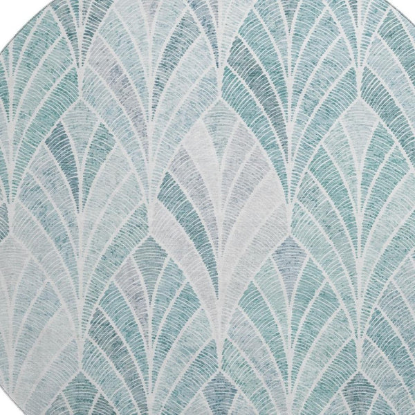 HomeRoots 8' Aqua and Ivory Geometric Round Rug - Washable, UV Protected, Durable, Stylish for Modern Spaces 667578