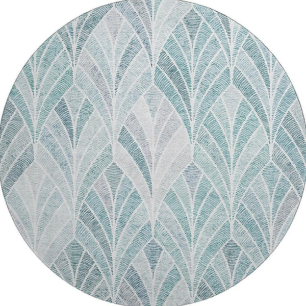 HomeRoots 8' Aqua and Ivory Geometric Round Rug - Washable, UV Protected, Durable, Stylish for Modern Spaces 667578