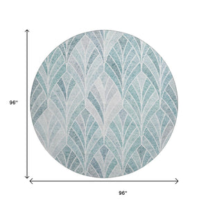 HomeRoots 8' Aqua and Ivory Geometric Round Rug - Washable, UV Protected, Durable, Stylish for Modern Spaces 667578