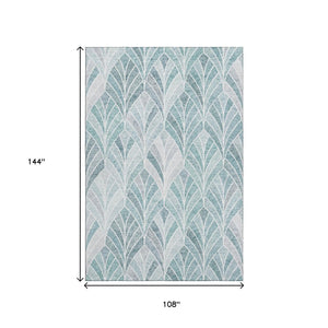 HomeRoots 9' X 12' Aqua & Ivory Geometric Washable Area Rug – Stylish, Durable, UV-Protected for Homes & Patios 667580