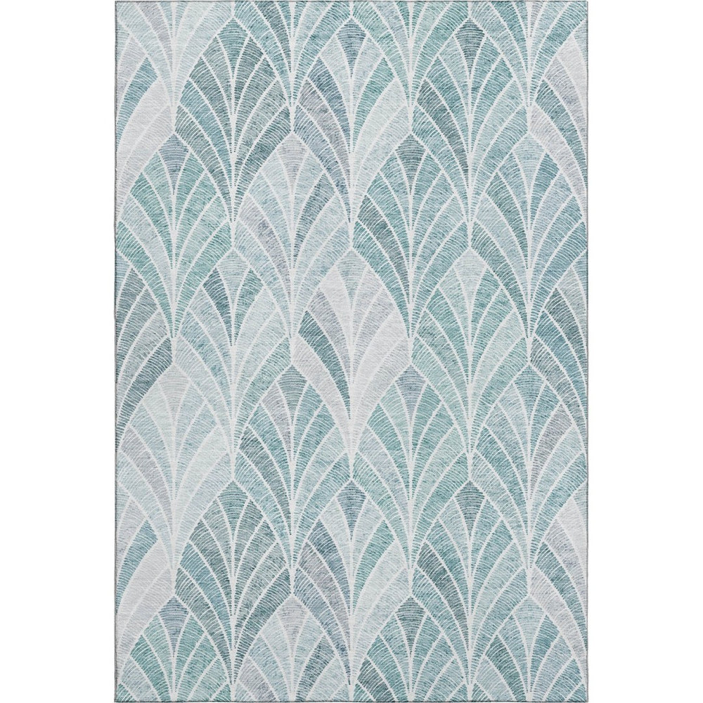 HomeRoots 9' X 12' Aqua & Ivory Geometric Washable Area Rug – Stylish, Durable, UV-Protected for Homes & Patios 667580