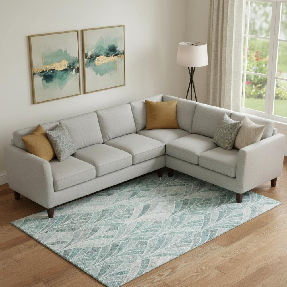 HomeRoots 10' Aqua and Ivory Geometric Area Rug - Washable, UV-Protected, Stain-Resistant for Active Homes 667581