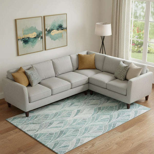 HomeRoots 10' Aqua and Ivory Geometric Area Rug - Washable, UV-Protected, Stain-Resistant for Active Homes 667581
