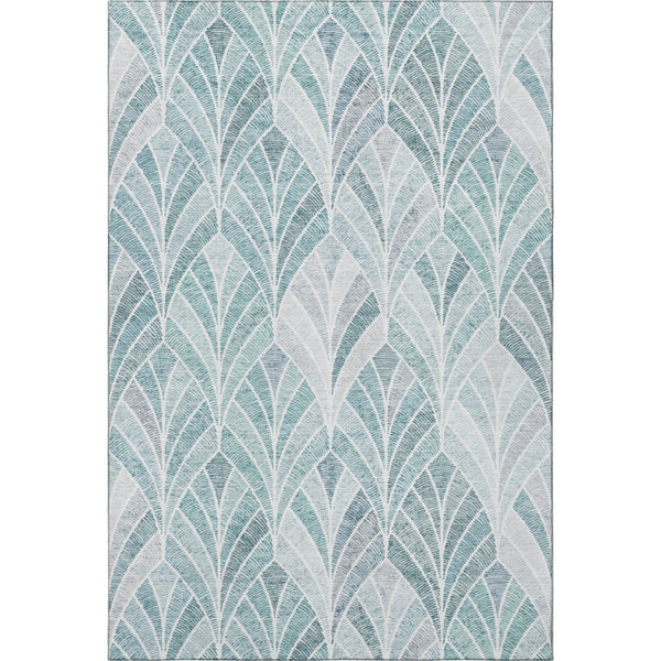 HomeRoots 10' Aqua and Ivory Geometric Area Rug - Washable, UV-Protected, Stain-Resistant for Active Homes 667581