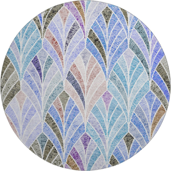 HomeRoots 8' Washable Blue, Brown, and Blush Geometric Round Rug with UV Protection for Modern Homes 667584