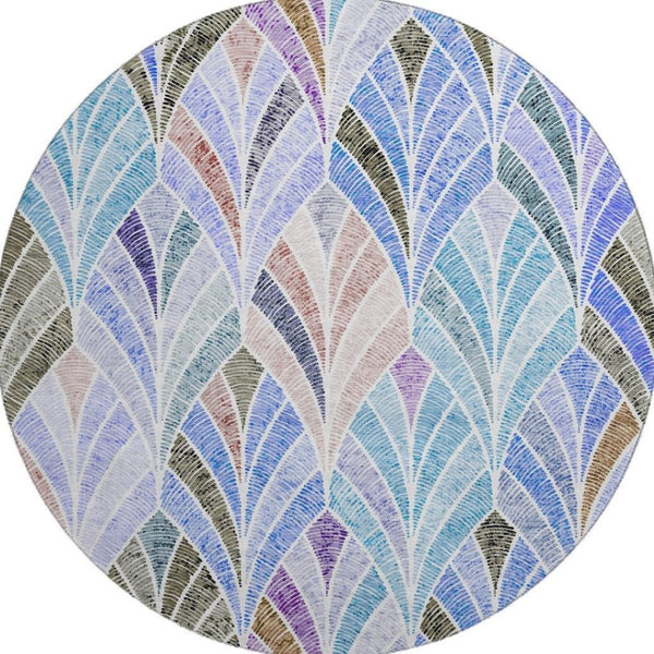 HomeRoots 8' Washable Blue, Brown, and Blush Geometric Round Rug with UV Protection for Modern Homes 667584