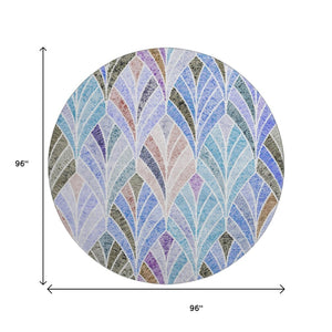 HomeRoots 8' Washable Blue, Brown, and Blush Geometric Round Rug with UV Protection for Modern Homes 667584