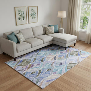 HomeRoots 8' x 10' Geometric Washable Area Rug in Blue, Brown & Blush – UV Protected for Modern Homes! 667585
