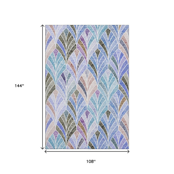 HomeRoots 9' X 12' Modern Blue, Brown & Blush Geometric Washable Area Rug with UV Protection & Durability 667586