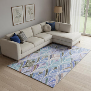 HomeRoots 9' X 12' Modern Blue, Brown & Blush Geometric Washable Area Rug with UV Protection & Durability 667586
