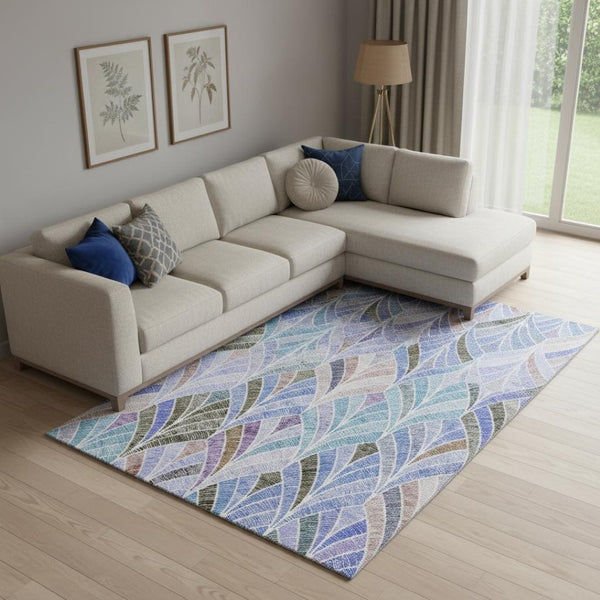 HomeRoots 9' X 12' Modern Blue, Brown & Blush Geometric Washable Area Rug with UV Protection & Durability 667586