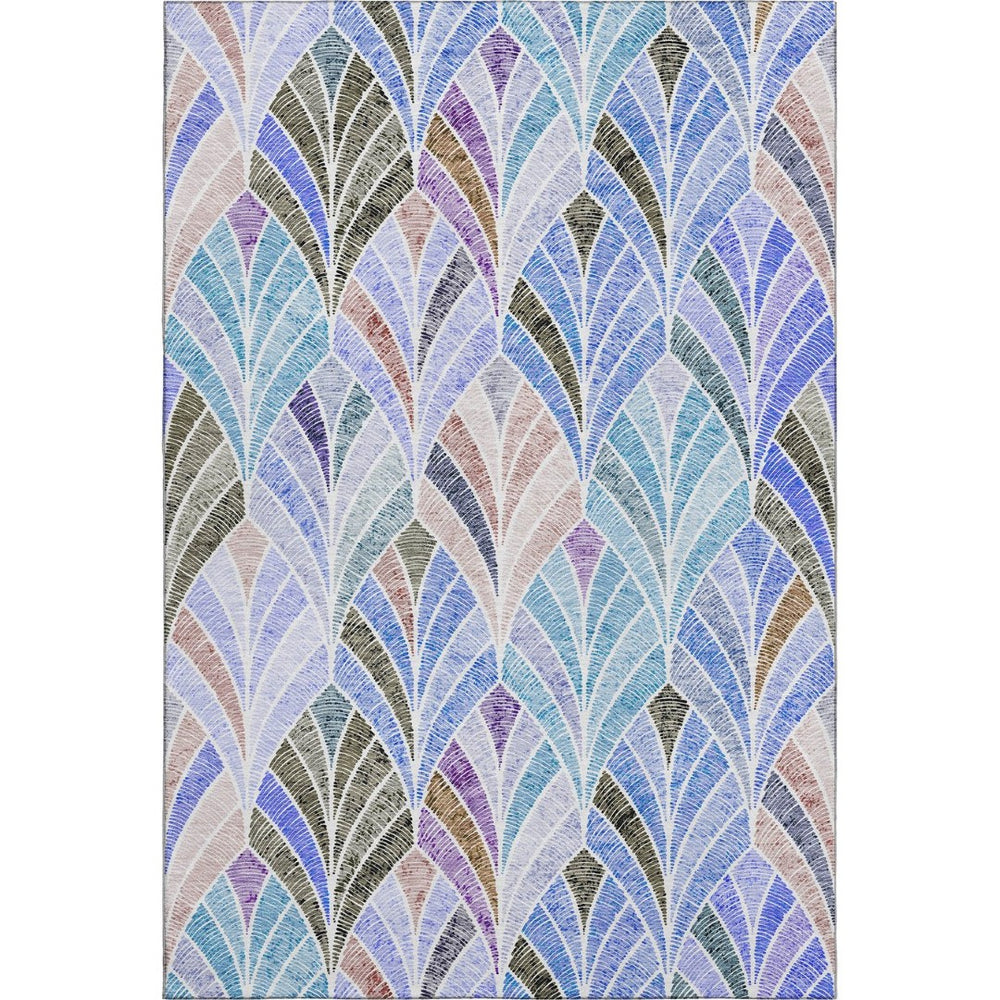 HomeRoots 9' X 12' Modern Blue, Brown & Blush Geometric Washable Area Rug with UV Protection & Durability 667586