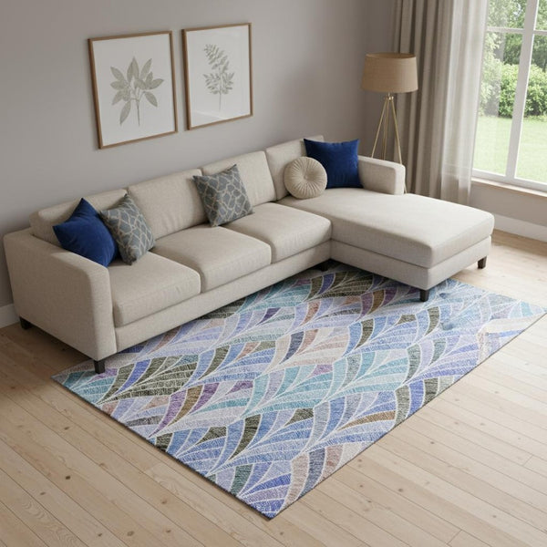 HomeRoots 10' Blue, Brown & Blush Geometric Washable Area Rug - UV Protected, Stain Resistant, Durable Design! 667587