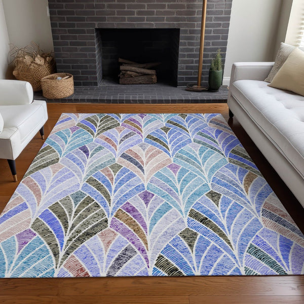 HomeRoots 10' Blue, Brown & Blush Geometric Washable Area Rug - UV Protected, Stain Resistant, Durable Design! 667587