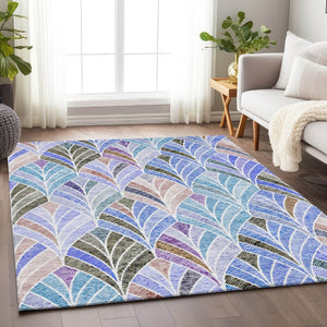 HomeRoots 10' Blue, Brown & Blush Geometric Washable Area Rug - UV Protected, Stain Resistant, Durable Design! 667587