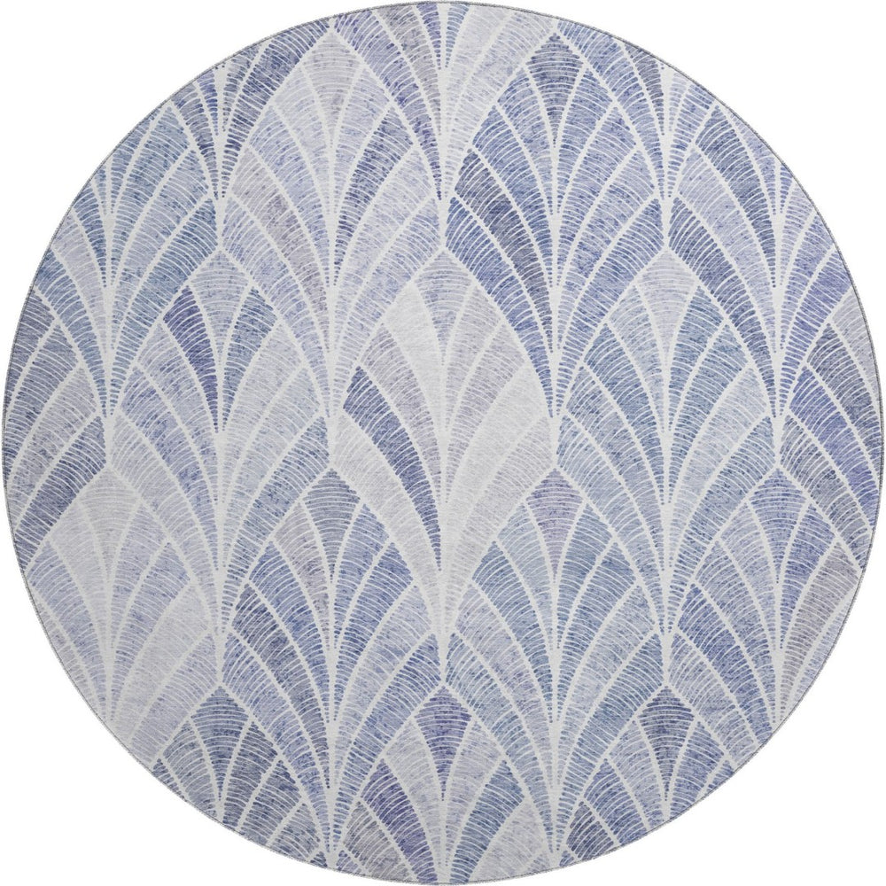 HomeRoots 8' Denim Blue Geometric Round Rug – Stylish, Durable, Stain Resistant with UV Protection for Homes 667590