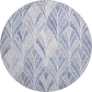 HomeRoots 8' Denim Blue Geometric Round Rug – Stylish, Durable, Stain Resistant with UV Protection for Homes 667590