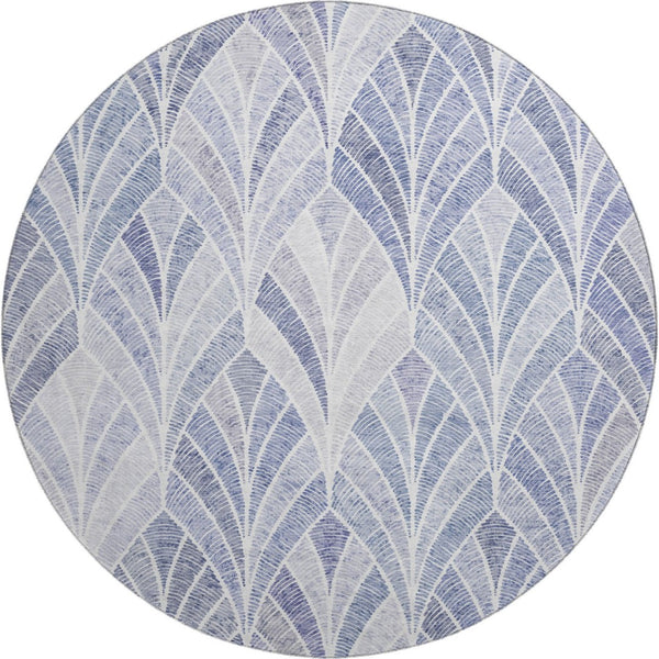 HomeRoots 8' Denim Blue Geometric Round Rug – Stylish, Durable, Stain Resistant with UV Protection for Homes 667590