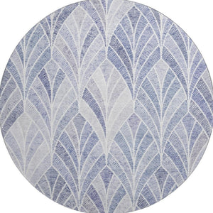 HomeRoots 8' Denim Blue Geometric Round Rug – Stylish, Durable, Stain Resistant with UV Protection for Homes 667590