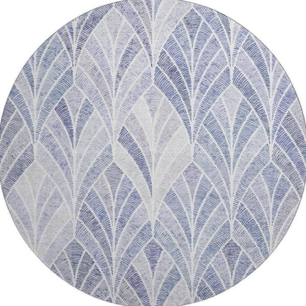 HomeRoots 8' Denim Blue Geometric Round Rug – Stylish, Durable, Stain Resistant with UV Protection for Homes 667590