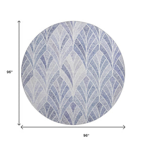 HomeRoots 8' Denim Blue Geometric Round Rug – Stylish, Durable, Stain Resistant with UV Protection for Homes 667590