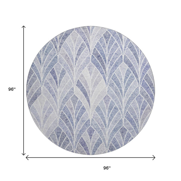 HomeRoots 8' Denim Blue Geometric Round Rug – Stylish, Durable, Stain Resistant with UV Protection for Homes 667590