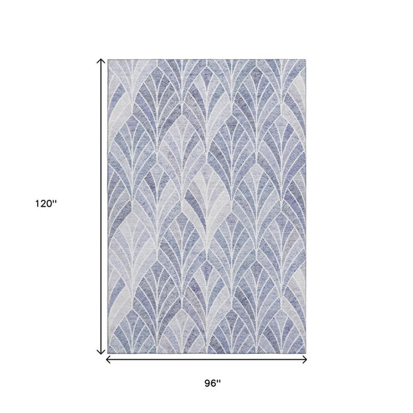 HomeRoots 8' X 10' Denim Blue and Ivory Geometric Area Rug - Washable, UV-Protected, Soft & Stylish Design 667591